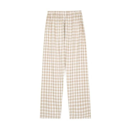 100% Cotton Pajama Pants Unisex Lightweight Elastic Waist Plaid Lounge Pants Loose Fit Comfy Baggy PJ Bottoms