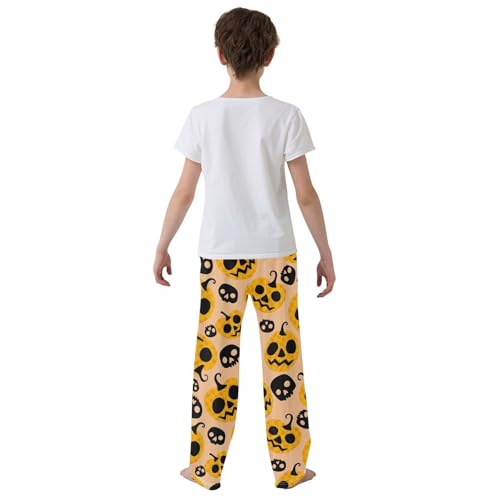 Boys' Pants Halloween Yellow Pumpkins Skulls Long Bottoms Jogger Pants Elastic Waist Trousers with Pockets S-XL3
