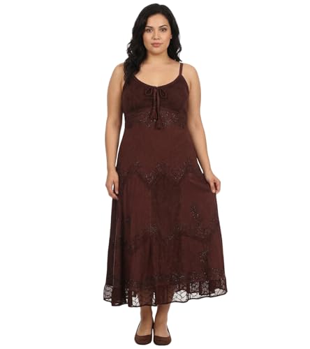 Image of Sakkas Stonewashed Rayon Embroidered Adjustable Spaghetti Straps Long Dress
