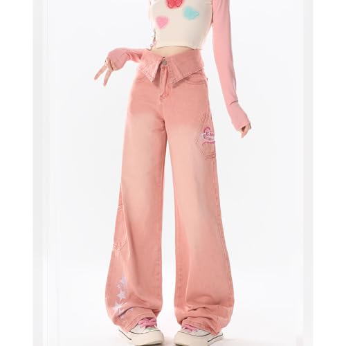 Fashion High Waisted Straight Leg Jeans Casual Waist Neckline Style Design Star Prints Y2K Baggy Denim Pants2