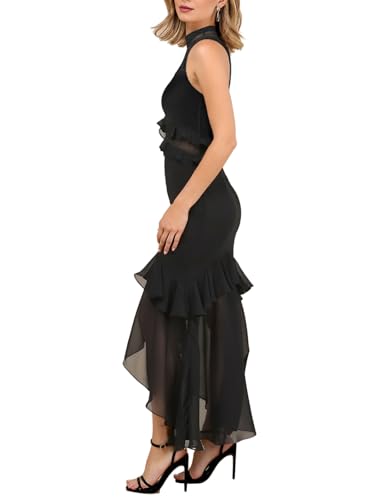Aisbei Women's Elegant Bodycon Maxi Dress Mock Neck Sleeveless Mesh Ruffle Dress Party Cocktail Formal Wedding Guest Dresses2