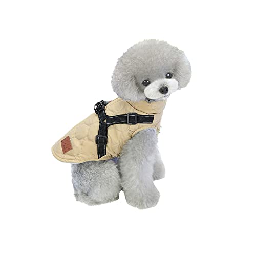 meioro Hundebekleidung Warmer Hundemantel mit reflektierendem Geschirr Winddichte Hundejacke Winterhunde Baumwolltuch Verdickte ärmellose Weste Baumwollhundepullover Haustierjacken (Khaki, S)