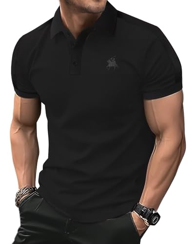 Preisvergleich Produktbild HMIYA Herren Poloshirt Kurzarm Polohemd Logo,Schwarz,L
