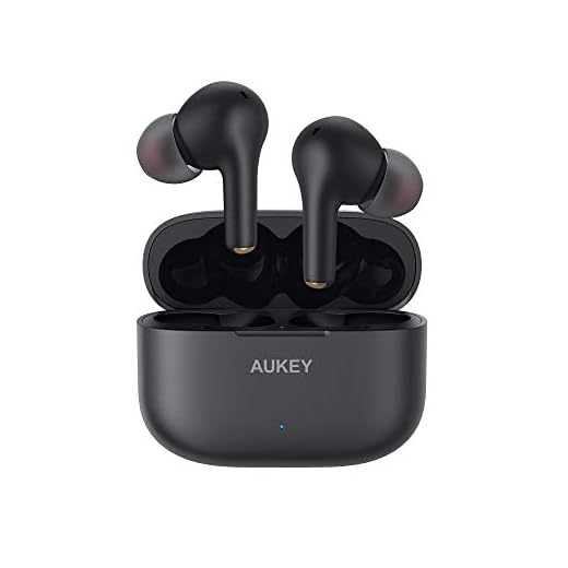 AUKEY Écouteurs Bluetooth 5 sans Fil avec aptX Basses Profondes, 4 Microphones, Réduction de Bruit CVC 8.0, IPX7 Étanche, USB-C Charge Rapide, Stéréo Hi-FI Oreillette pour iPhone et Android