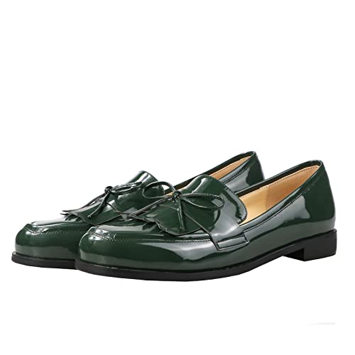 Image of LEMUTISME Women Tassel Bow Penny Loafers Slip On Low Flat Heel Dress Shoes
