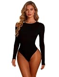 [ohyeahlady] レディース オープンショルダー ボディスーツ 大きいサイズ 【S-3XL】 インナー ハイレグ 長袖 着脱やすい レオタード 日常着 おしゃれ 伸縮性 トップス セクシー ブラック L