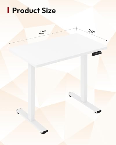 Image of SANODESK Electric Standing Desk 40 x 24 Inches Whole-Piece Desktop Height Adjustable Stand Up Desk w /6-Button Controller Ergonomic Computer Desk for Home Office, White Frame + White Tabletop