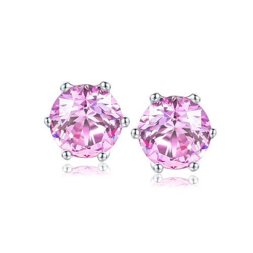 925 Sterling Silver Birthstone Earrings for Women Small Stud Earrings Round/Princess Cut Gemstone Earrings Birthstone Jewelry