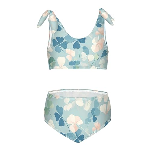 Four Leaves Clover St Flower Contemporary Girls 2 Piece Kids Bikini Set Beach Swimsuit Swimming Suits Adjustable Strap - Main Image