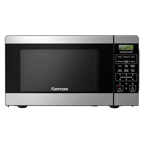 Kenmore Countertop Microwave, 6 Auto-Preset Menus, Child Lock, Defrost & Express Cooking Features, 900 Watt, .9 Cu Ft, Stainless Steel by Kenmore - Used condition - US$59.87
