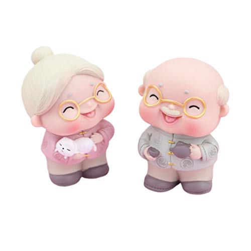 TENDYCOCO 2pcs Elderly Couple Cake Toppers Loving Couple Cake Figurines Decorations Parents Doll Shaped Statues for Wedding Anniversary (Old Man and Woman)