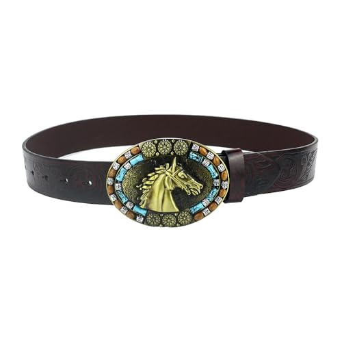 BaronHong Men's Western Cowboy Leather Belts,Bull Floral Engraved Belt,1-1/2 Inch Wide2