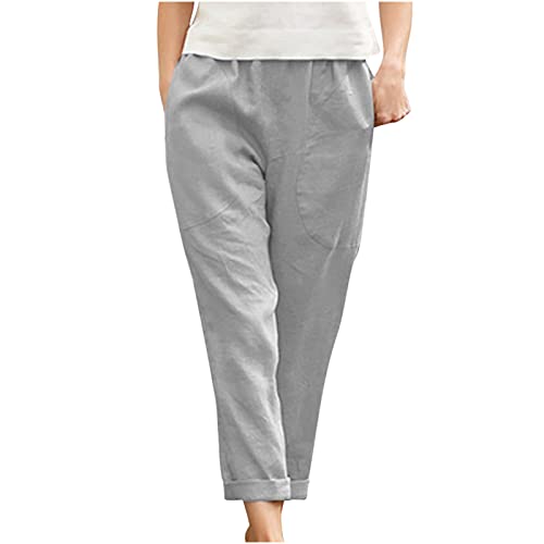 Image of LRMQS Cotton Linen Pants Women Casual Summer 2026 Trendy Loose Fit Beach Wide Straight Leg Trousers with Side Pockets