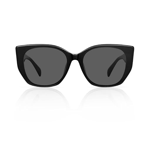 Image of Vintage Cat Eye Sunglasses Trendy Acetate ShadesUV400, Exclusive Brand of EssilorLuxottica, Obsidian Black /Pure Gray Polarized 601