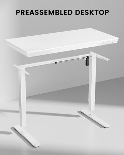 ErGear Electric Standing Desk with Drawers & USB Charging Ports, 48 x 24 Wood Height Adjustable Desk Whole Piece Home Office Computer Desk, White