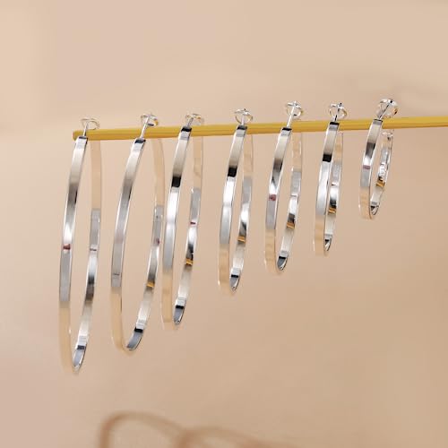 LOUMILEO Sterling Silver Hoop Earrings Large Silver Hoop Earrings for Women Lightweight Big Silver Hoop Earrings Hypoallergenic Thin Silver Hoop Earrings for Women 30/40/50/60/65/70MM