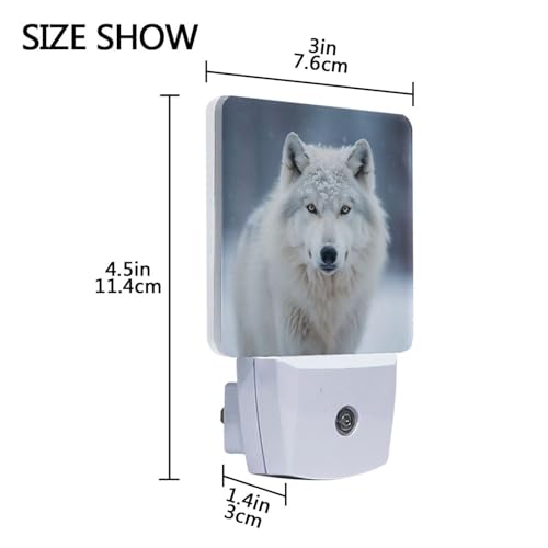 Image of Grey White Wolf Night Lights 2 Pack Plug-in Wall Led Nightlight Auto Dusk-to-Dawn Sensor Lamps for Bedroom Kitchen Bathroom