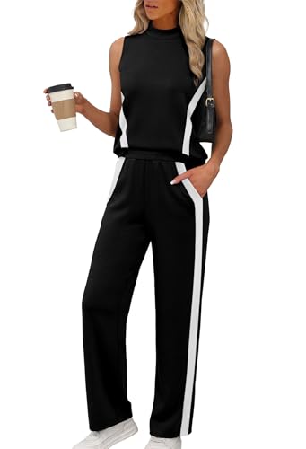 XIEERDUO Two Piece Sets for Women Summer Outfits Travel Mock Neck Lounge Sets Wide Leg Pants Beach Vacation Clothes2