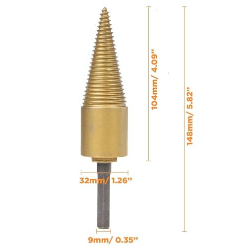 Jerax tools 32mm Wood Splitting bit, Cone Firewood Splitter with Hex Shank for Family Outdoor Camping, Stove, Farm (32mm)…