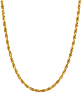 Gold Plated Rope Chain Necklace, 3mm Thickness, 60 Inch Length