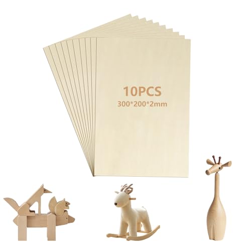 10 Pcs Tablero Contrachapado 2mm, 300 x 200mm Tablero de Madera Contrachapada, Tableros de Madera, Tablero Madera Contrachapado Manualidades para Carpintería de Bricolaje, Modelos, Corte por Laser
