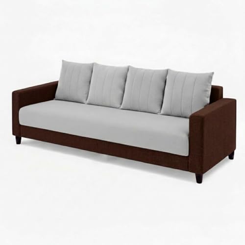Image of STRIKON Plush 6 Seater L Shape Sofa Set with 2 Movable Ottoman | Flexible Layout |Silken Velvet Suede | Designer Sofa for Living Rooms & Office Spaces (Light Grey & Dark Brown)