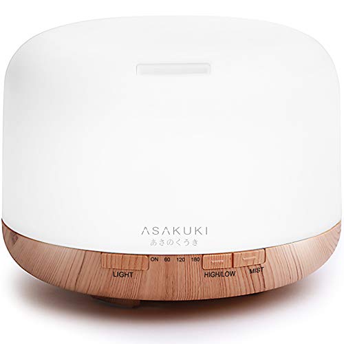 ASAKUKI 500ml Premium Essential Oil Diffuser, 5 In 1 Ultrasonic Aromatherapy Fragrant Oil Vaporizer Humidifier, Purifies The Air, Timer and Auto-Off Safety Switch, 7 LED Light Colors - Image 9
