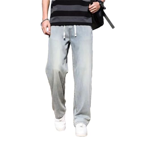 Men's Soft Thin Drawstring Jeans Korean Casual Straight Trousers Male Streetwear Loose Denim Pants Baggy Jeans