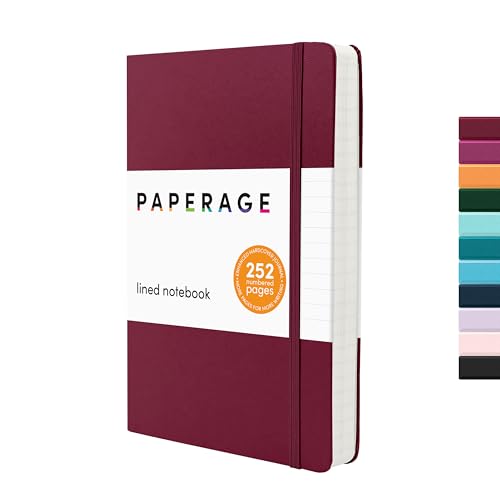 Image of PAPERAGE Lined Journal Notebook, (Burgundy), 252 Pages, Medium 5.6 in x 8 in - 100 GSM Thick Paper - Hardcover Journaling Notebook for Work, School & Note Taking