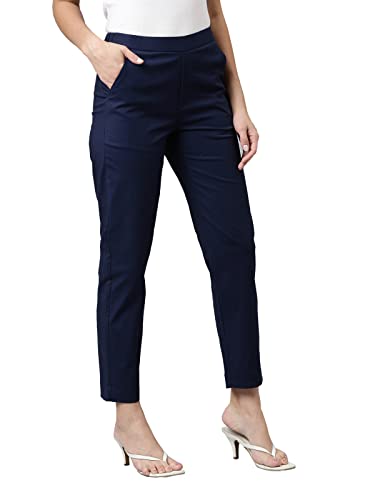 Image of GO COLORS Solid Tapered Fit Chino Pants for Women |Mid Rise, Side Pocket