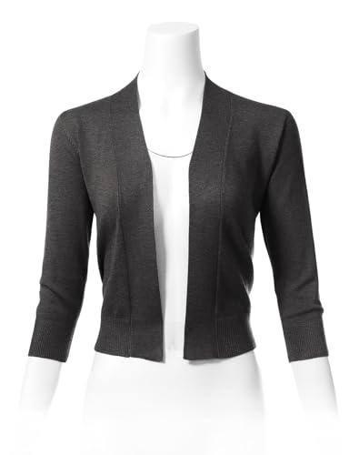 Image of Allsense Women's 3 /4 Sleeve Cropped Shrug Cardigan | Classic Bolero, Open-Front, Lightweight Soft Fine Knit Cover Up