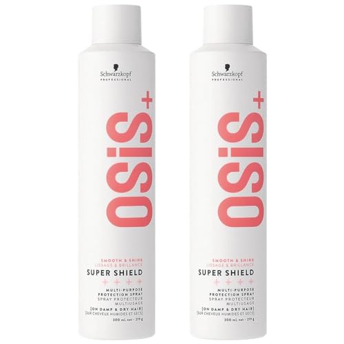 Schwarzkopf Professional OSiS Super Shield - Aerosol protector térmico multiusos para cabello largo, reduce el enredo contra la tez opaca, 300 ml, paquete de 2