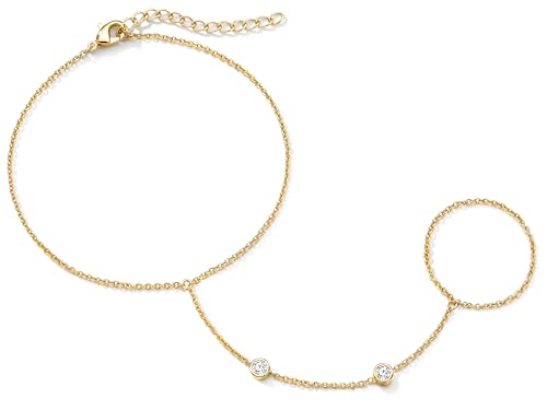 Gokeey Dainty Gold Ring Hand Chain Cubic Zirconia Bracelet Trendy 14K Gold Plated Hand Chains...