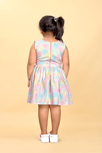 Image of Charming Kids Cotton Frock with Knee Length, Sleeveless Fit & Flare, Round Neck, Zipper Closure | Soft Casual Frock for Girls