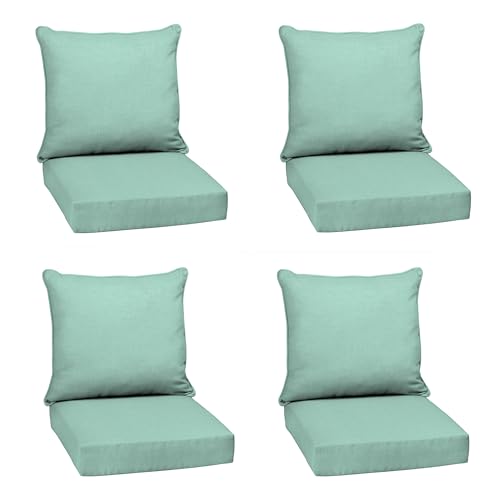 Image of Arden Outdoor Deep Seat Cushion Set (4-Pack), 24 in x 24 in, Weather-Proof, Rain-Proof, Fade Resistant Patio Cushion for Chair, Sofa, and Couch Aqua Leala