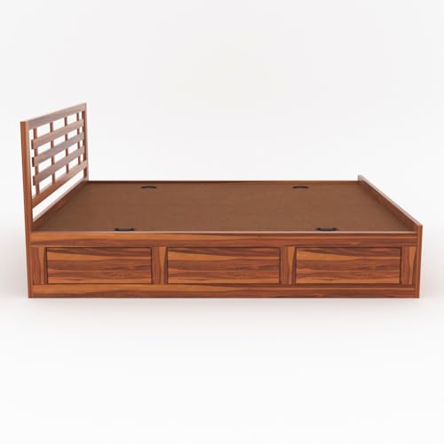 Image of FurnitureSheesham Wood King Size Double Bed with Storage Box for Living Room, Bed Room Solid Wood King Box Bed | Finish Color - Natural Brown, DIY