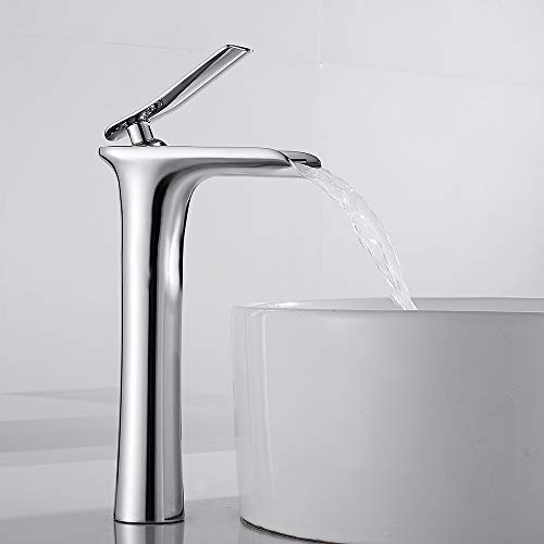 Grifo Lavabo Casada Alto Mezclador Monomando para Baño Grifo de Fregadero en Latón Cromado para Agua Caliente y Fría Grifo de la Cuenca Grifería Lavabo Grifería Baño (Cromo) Cover