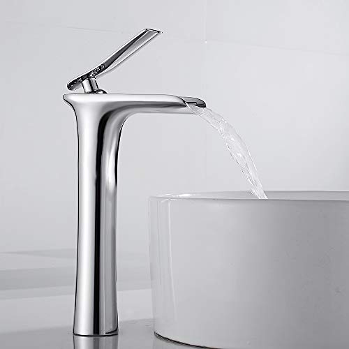 Grifo Lavabo Casada Alto Mezclador Monomando para Baño Grifo de Fregadero en Latón Cromado para Agua Caliente y Fría Grifo de la Cuenca Grifería Lavabo Grifería Baño (Cromo)