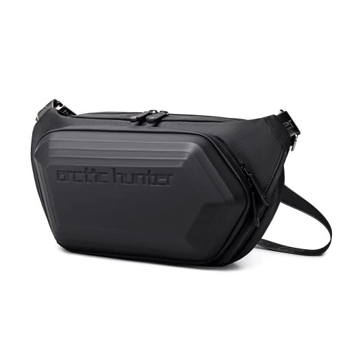 ah arctic hunter Stylish Hard Shell Armor Sling Bag/Chest/Shoulder/Side Bag Cross Body Large Capacity Water&Scratch Resistant Motorcycling Travelling Business for Men(Black)