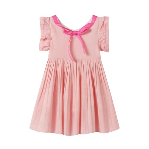 LittleSpring Girls Summer Dress with Flutter Sleeve Dresses Ribbon Bow 2-8 Years