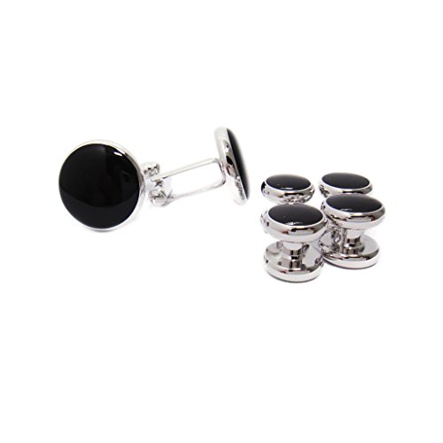 Esquirla 6 peças de abotoaduras masculinas clássicas pretas de metal e botões