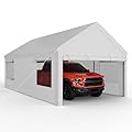 JAMFLY Carport, 12x20 ft Heavy Duty Carport Canopy with Roll-up Windows, Car Canopy with Removable Sidewalls & Doors, Portable Garage with All-Season Tarp for Car, Truck