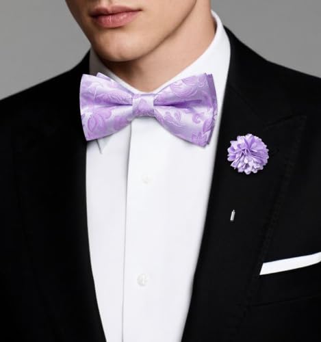 Image of Dubulle Mens Paisley Striped Bowtie Set Pre-tied Bowtie for Men and Pocket Square Set Wedding Business