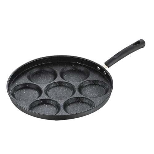 Lawnoval Sartén de hierro fundido para tortitas con 7 pozos para inducción eléctrica de gas y horno, 20,5 cm de diámetro, color negro