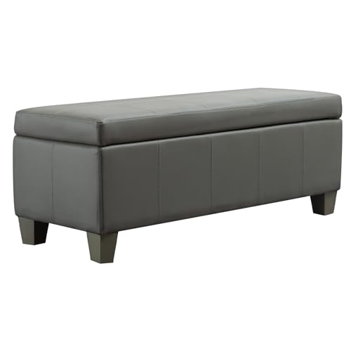 UDAX Grey Faux Leather Ottoman with Storage, Rectangular Extra Long Storage Bench for Bedroom and Living Room