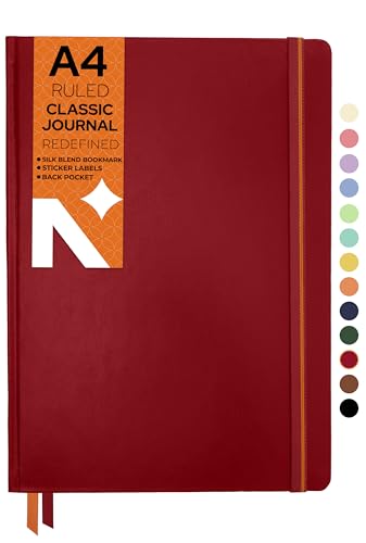 NEORAH - Ruled, A4 Notebook - Red Journal - 160 Pages- 110 GSM- (...