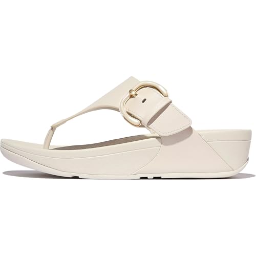 FitFlop Lulu Resin-Buckle Leather Toe-Post Sandals, Color: Paris Beige, Size: 8 (JE9-A99-060)