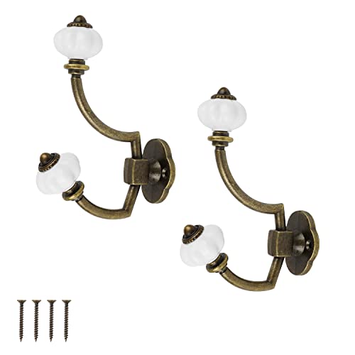 WJUAN 2 Pièces Patère Rétro, 14 x 9,5 cm Rétro Crochet Patère, Crochets Vintage avec 4 Vis, Crochets Shabby Chic Rustique, Matériel en Alliage de Zinc et Céramique