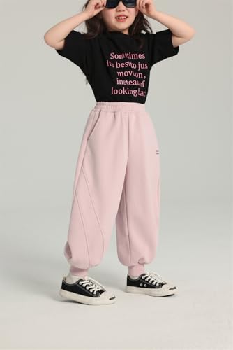 Girl's Wide Leg Sweatpants Elastic Waist Drawstring Straight Leg Baggy Jogger Pants with Pocket3