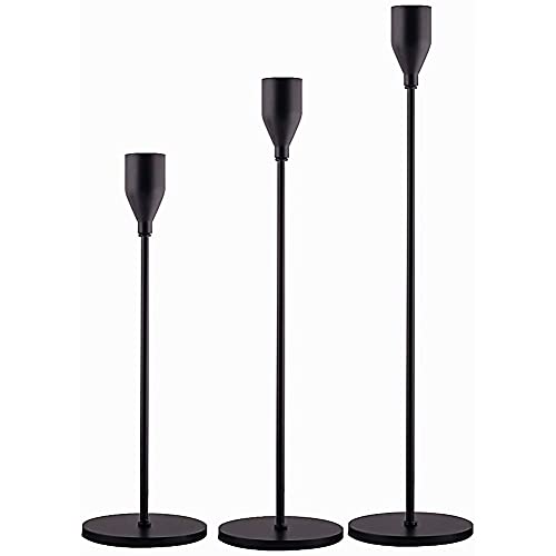 Tvoip Candle Holders Set of 3 for Taper Candles, Candlestick Holder Set Metal Candelabra Fits 3/4 Inch Thick Candle &Led Candle Vintage Modern Decorative Candle Stand (Black)